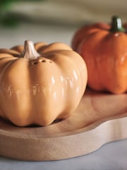 Orange Pumpkin Shaped Salt and Pepper Shakers and Wooden tray - Image 2 of 3