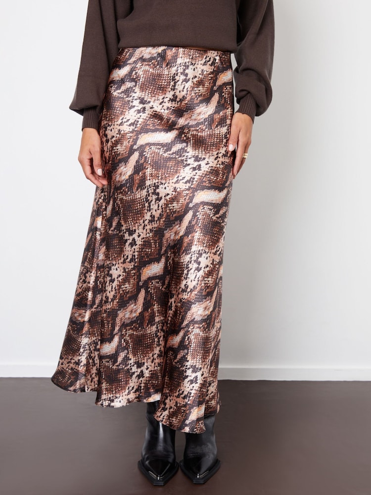 Threadbare Snake Print Maxi Satin Slip Skirt - Image 2 of 5