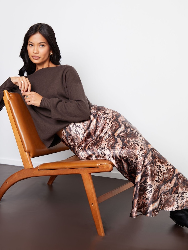 Threadbare Snake Print Maxi Satin Slip Skirt - Image 4 of 5