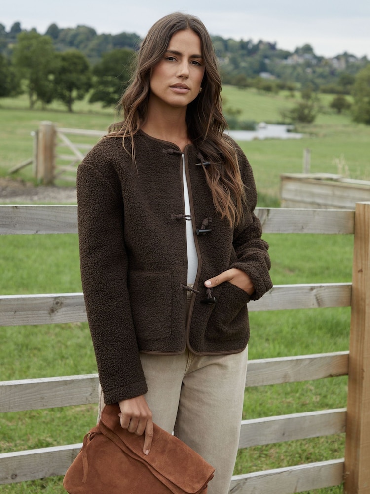 Marrón - Chaqueta de borreguito con cierre de trenca de Threadbare - Imagen 1 de 4
