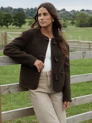 Marrón - Chaqueta de borreguito con cierre de trenca de Threadbare - Imagen 3 de 4