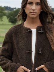 Marrón - Chaqueta de borreguito con cierre de trenca de Threadbare - Imagen 4 de 4
