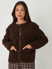Threadbare Brown Borg Fleece Toggle Jacket - Image 5 of 6