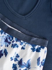 Blue Floral Cotton Rib Vest Short Set Pyjamas - Image 7 of 8