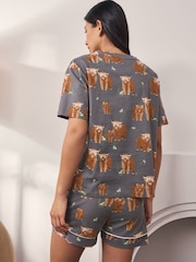 Charcoal Grey Hamish the Highland Cow 100% Cotton Short Sleeve Pyjamas - Image 2 of 7