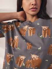 Charcoal Grey Hamish the Highland Cow 100% Cotton Short Sleeve Pyjamas - Image 3 of 7