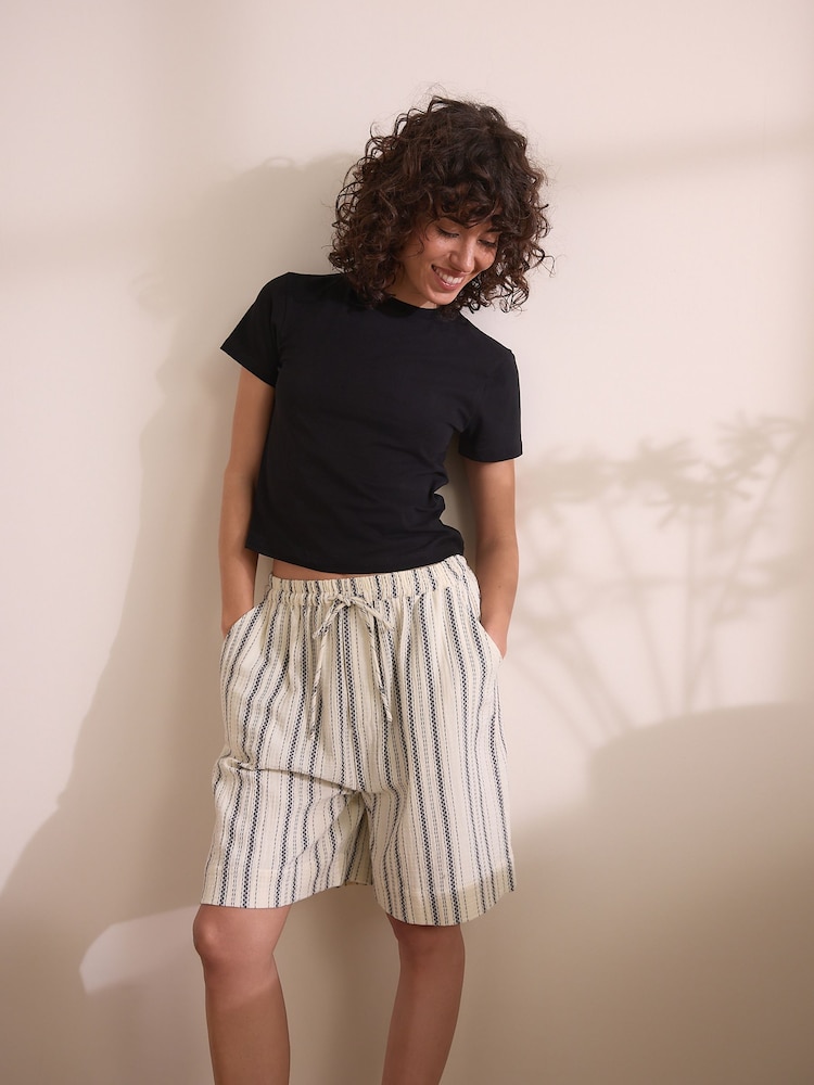 Black Stripe Cotton Blend Jort Set Pyjamas - Image 5 of 5 Black Stripe Cotton Blend Jort Set Pyjamas - Image 5 of 5