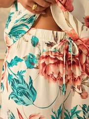 Ecru Floral Print Viscose Short Set Pyjamas - Image 5 of 8