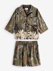 Verde caqui con palmeras - Conjunto de pijama corto abotonado - Imagen 7 de 11