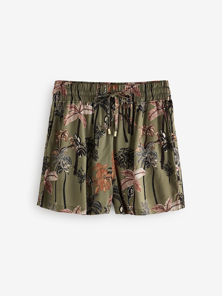 Khaki Green Palm Button Through Short Set Pyjamas - Image 9 of 11