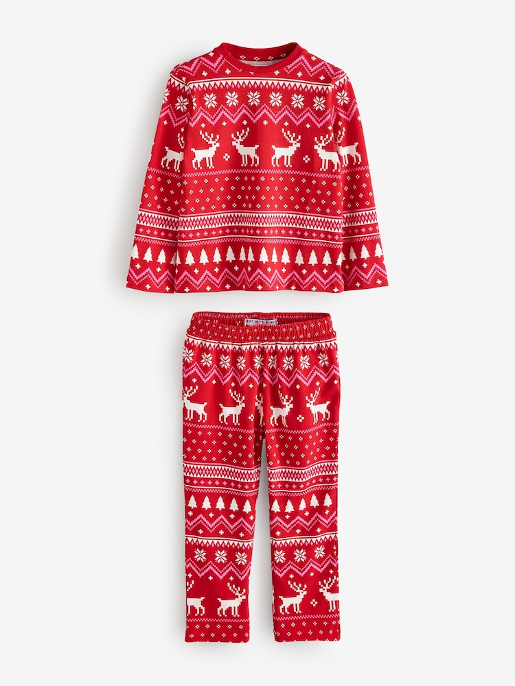 Society 8 Red Girls Fairisle Pattern Christmas Pyjamas - Image 1 of 1