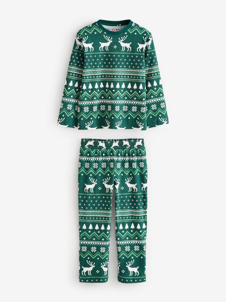 Society 8 Green Boys Fairisle Pattern Christmas Pyjamas - Image 1 of 1