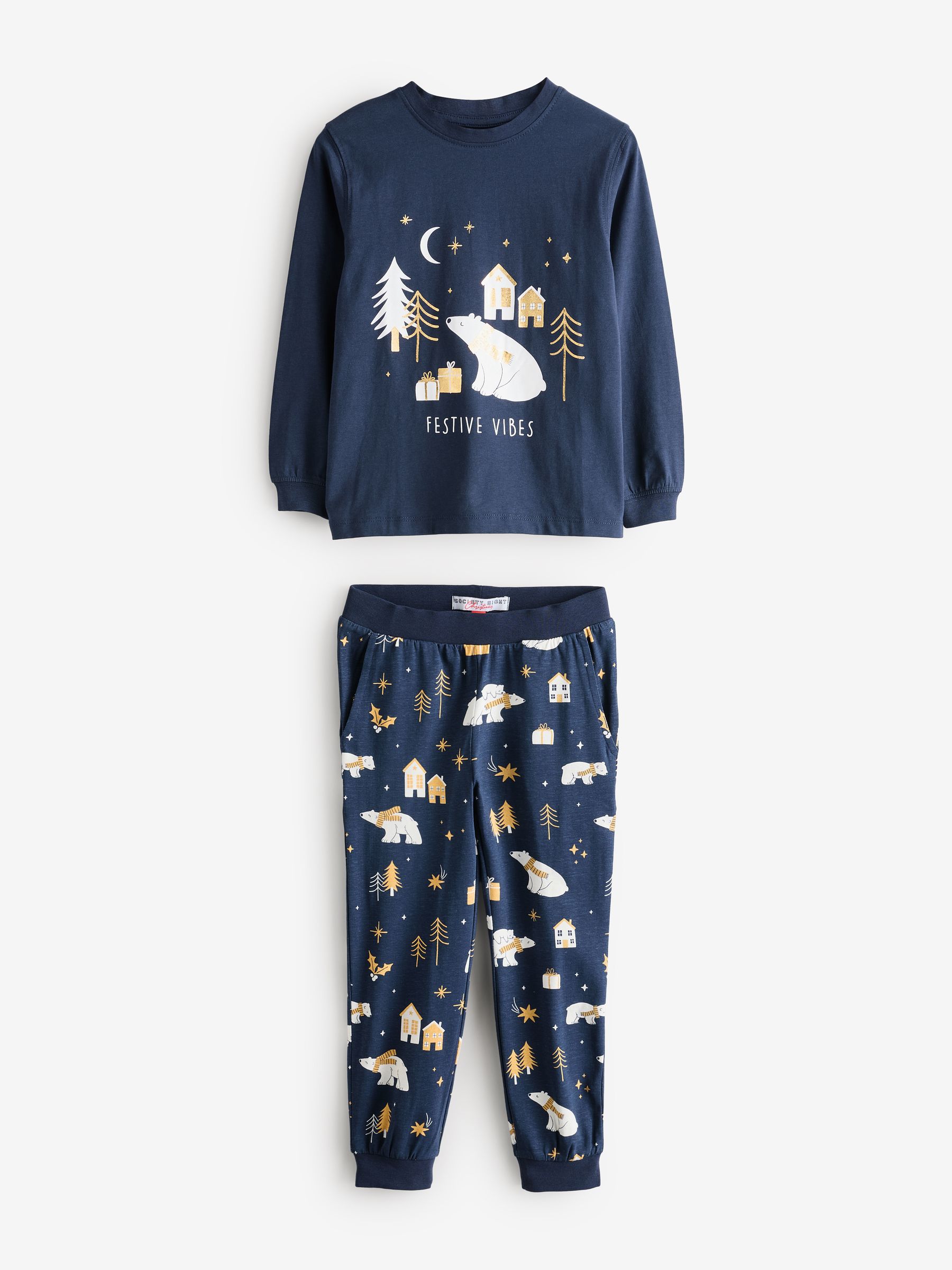 Society 8 Blue Girls Festive Vibes Bear Christmas Pyjamas 5 6 Yrs