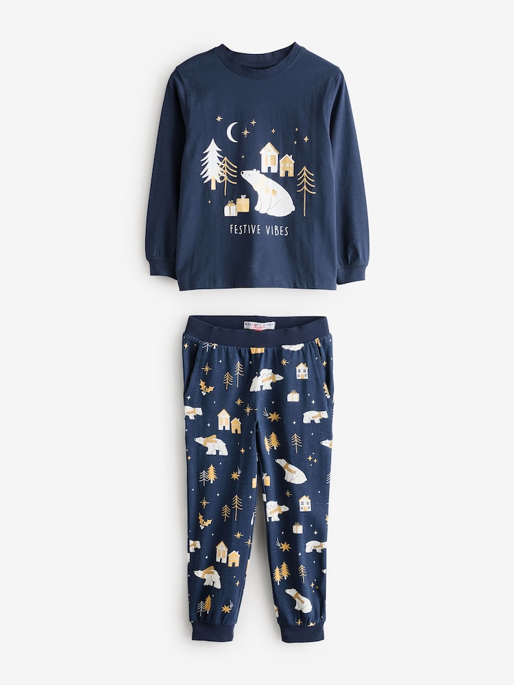 Society 8 Blue Girls Festive Vibes Bear Christmas Pyjamas - Image 1 of 1