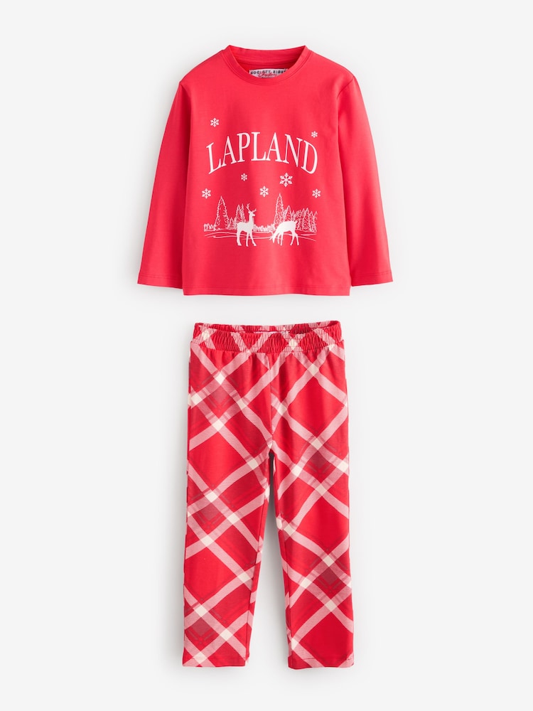 Society 8 Red Girls Lapland Check Christmas Pyjamas - Image 1 of 1