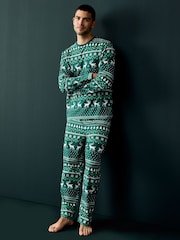 Society 8 Green Mens Fairisle Pattern Christmas Pyjamas - Image 1 of 4