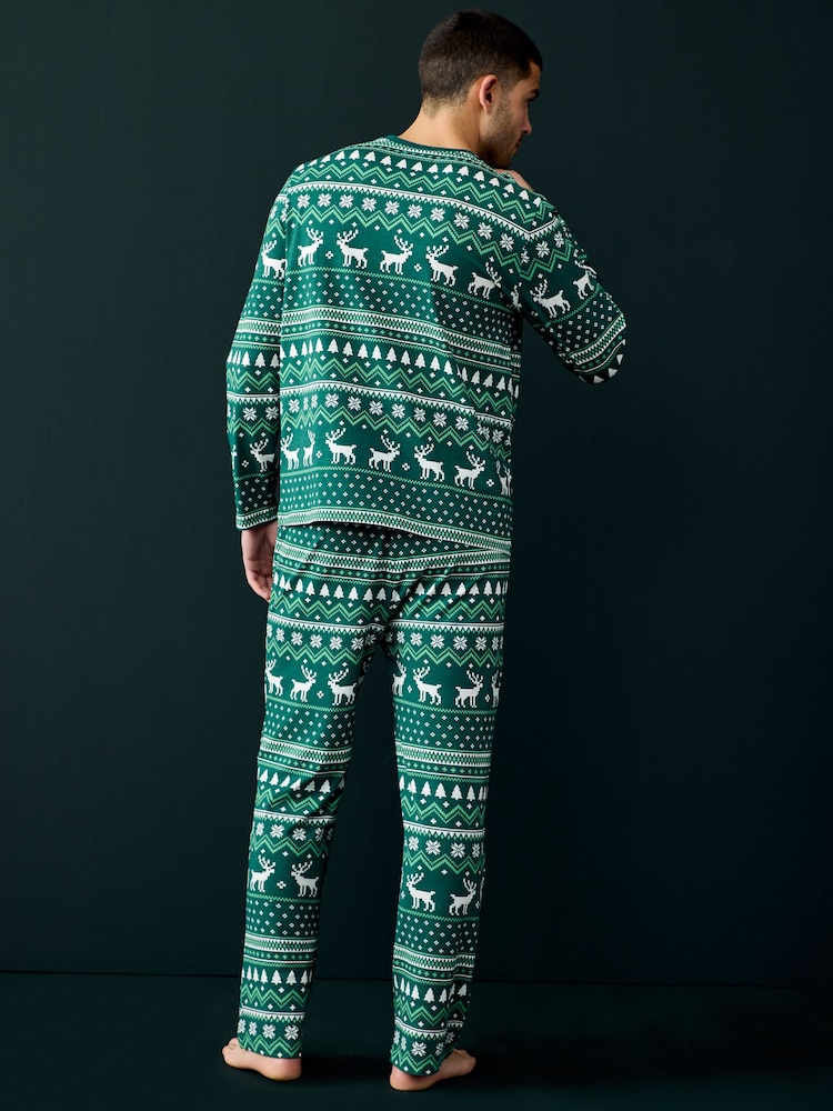 Society 8 Green Mens Fairisle Pattern Christmas Pyjamas - Image 2 of 4