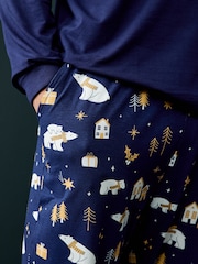 Society 8 Blue Mens Festive Vibes Bear Pyjamas - Image 2 of 3