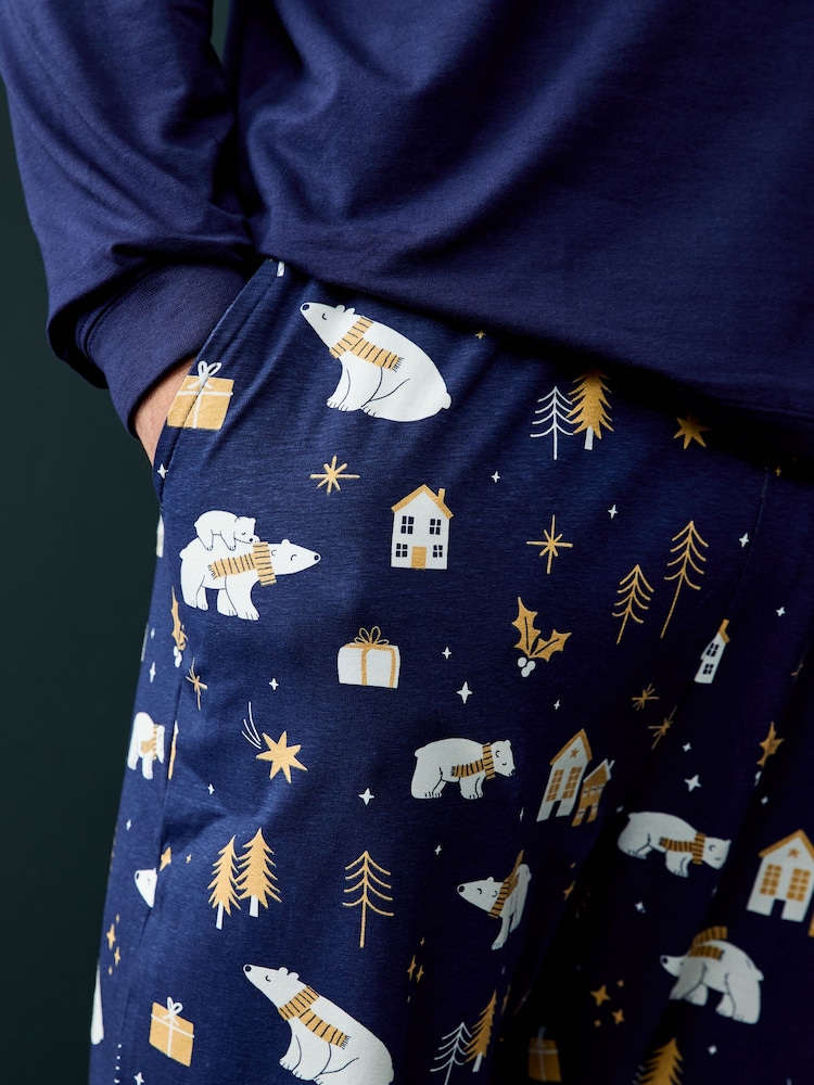 Society 8 Blue Mens Festive Vibes Bear Pyjamas - Image 2 of 3
