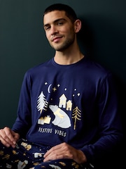 Society 8 Blue Mens Festive Vibes Bear Pyjamas - Image 3 of 3