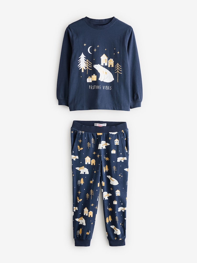 Society 8 Blue Boys Bear Festive Vibes Christmas Pyjamas - Image 1 of 1