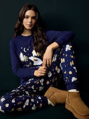 Society 8 Blue Ladies Festive Vibes Christmas Bear Pyjamas - Image 1 of 4