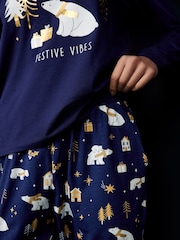 Society 8 Blue Ladies Festive Vibes Christmas Bear Pyjamas - Image 4 of 4
