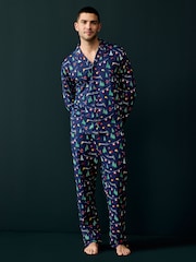 Society 8 Blue Mens Ski Slope Christmas Pyjamas - Image 2 of 5