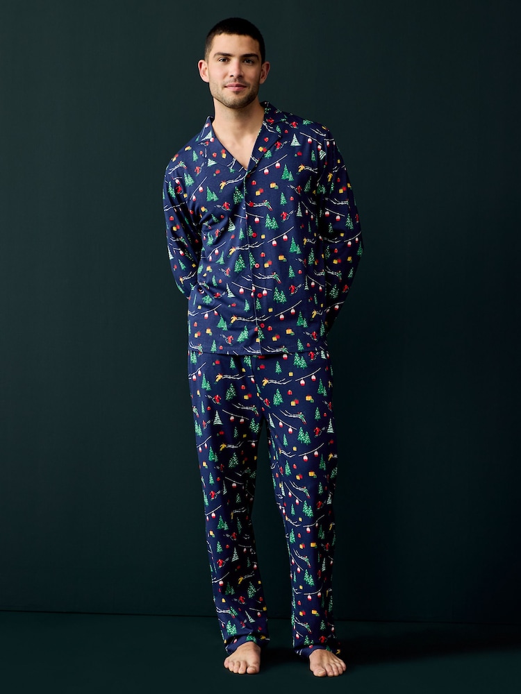 Society 8 Blue Mens Ski Slope Christmas Pyjamas - Image 2 of 5