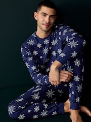 Society 8 Blue Mens Snowflake Christmas Pyjamas - Image 1 of 4