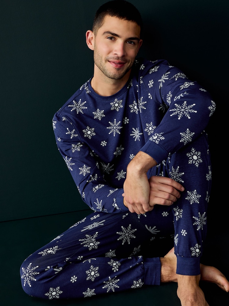 Society 8 Blue Mens Snowflake Christmas Pyjamas - Image 1 of 4