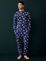 Society 8 Blue Mens Snowflake Christmas Pyjamas - Image 2 of 4