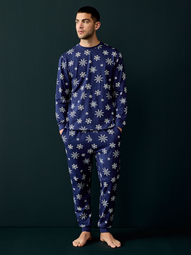 Society 8 Blue Mens Snowflake Christmas Pyjamas - Image 2 of 4
