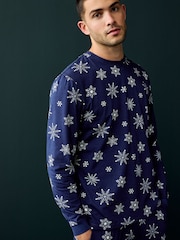 Society 8 Blue Mens Snowflake Christmas Pyjamas - Image 4 of 4