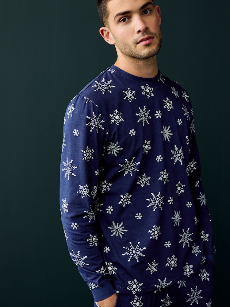 Society 8 Blue Mens Snowflake Christmas Pyjamas - Image 4 of 4