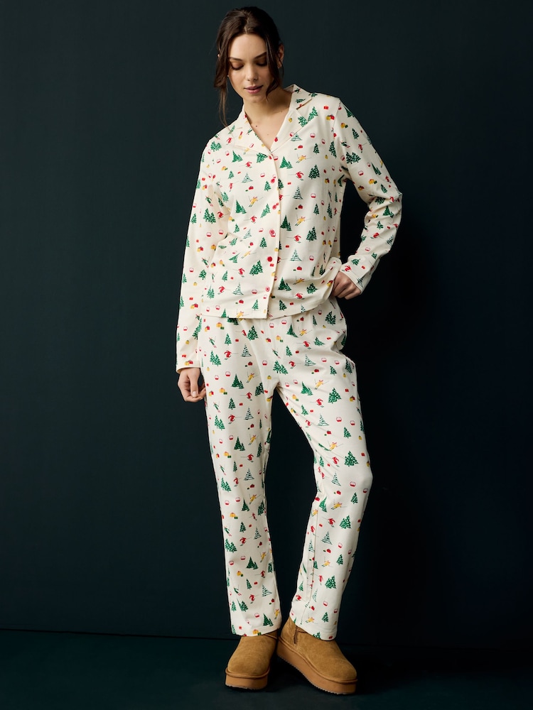 Society 8 Cream Ladies Ski Slope Christmas Pyjamas - Image 1 of 4