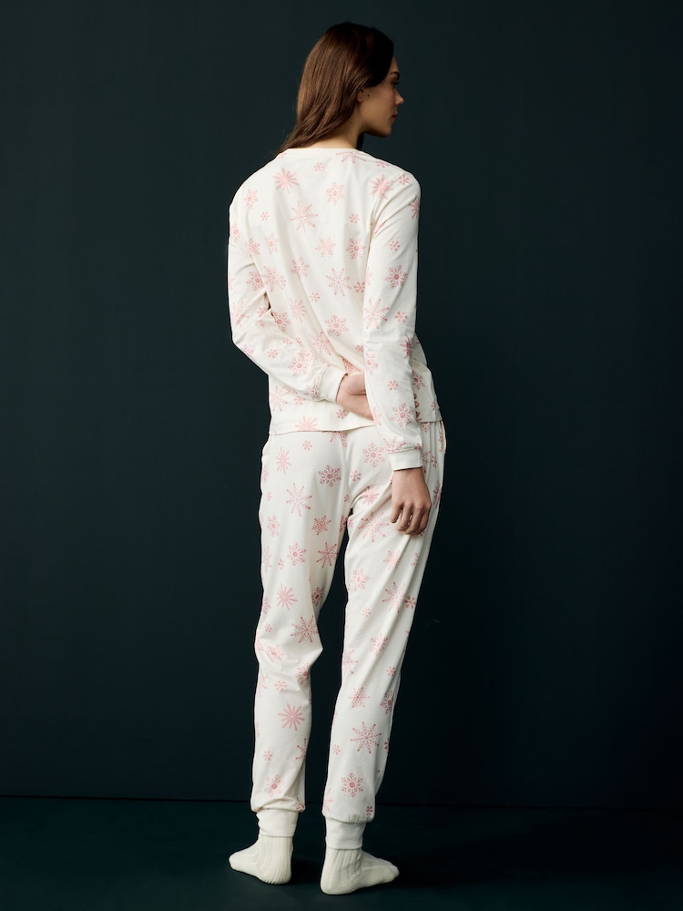 Society 8 Cream Ladies Snowflake Christmas Pyjamas - Image 2 of 4