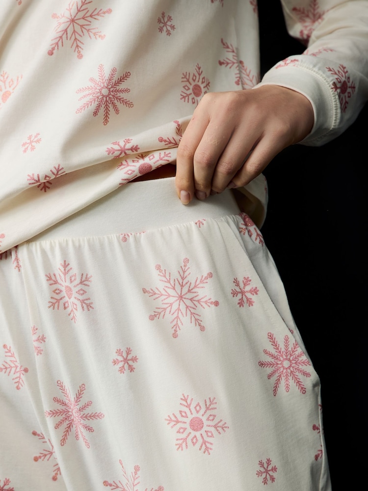 Society 8 Cream Ladies Snowflake Christmas Pyjamas - Image 4 of 4