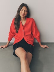 Red 100% Cotton Knitted Bomber Jacket - Image 1 of 7