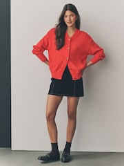 Red 100% Cotton Knitted Bomber Jacket - Image 2 of 7
