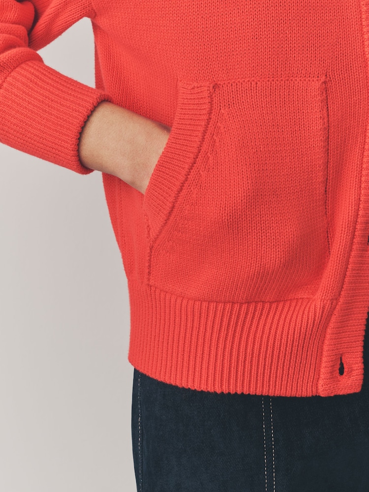 Red 100% Cotton Knitted Bomber Jacket - Image 4 of 7