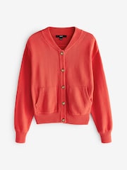 Red 100% Cotton Knitted Bomber Jacket - Image 5 of 7