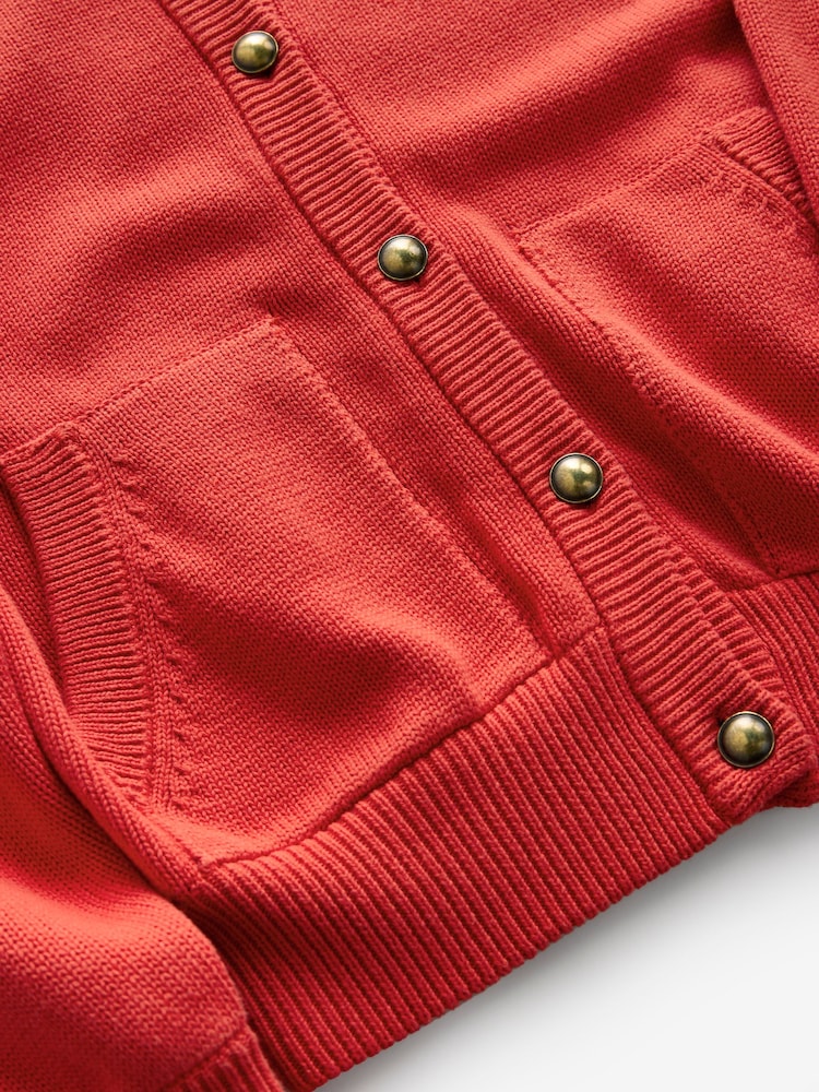 Red 100% Cotton Knitted Bomber Jacket - Image 6 of 7