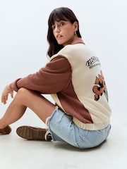 Neutral Floral Back Graphic Collared 100% Cotton Cardigan - Image 1 of 9