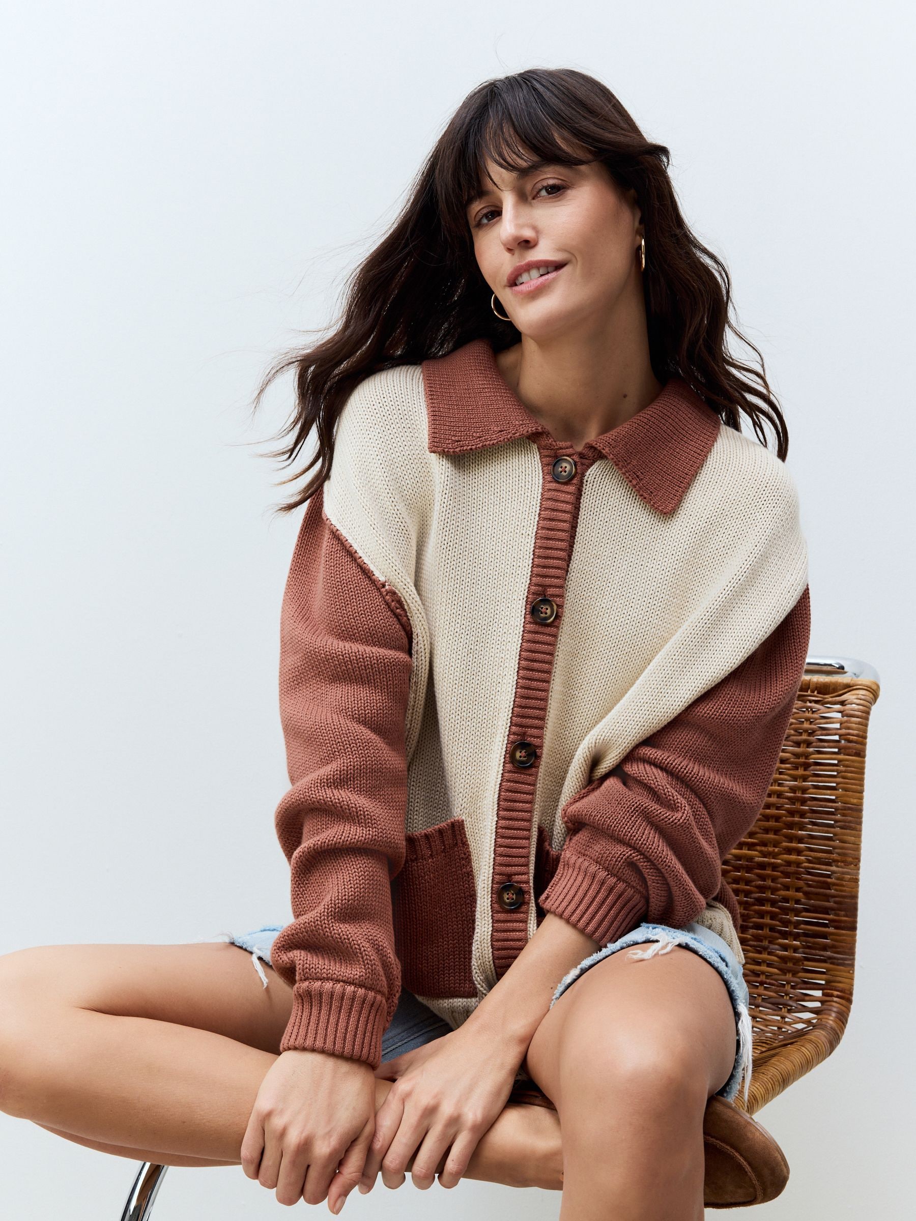 トップス Time is on NEW MIX COLLARED CARDIGAN Buy Neutral Floral Back Graphic Collared 100% Cotton