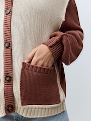Neutral Floral Back Graphic Collared 100% Cotton Cardigan - Image 5 of 9