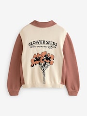 Neutral Floral Back Graphic Collared 100% Cotton Cardigan - Image 7 of 9