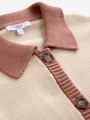 Neutral Floral Back Graphic Collared 100% Cotton Cardigan - Image 8 of 9