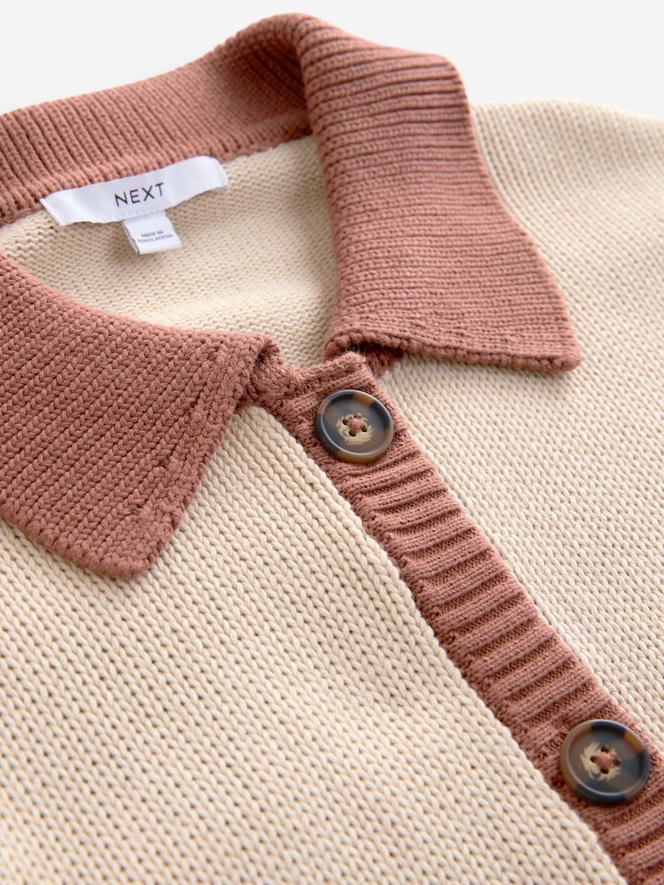 Neutral Floral Back Graphic Collared 100% Cotton Cardigan - Image 8 of 9