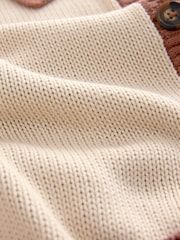 Neutral Floral Back Graphic Collared 100% Cotton Cardigan - Image 9 of 9